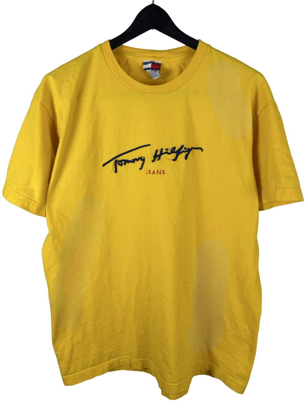 Vintage 90s Tommy Hilfiger Script Embroidered Logo Yellow Shirt Size M